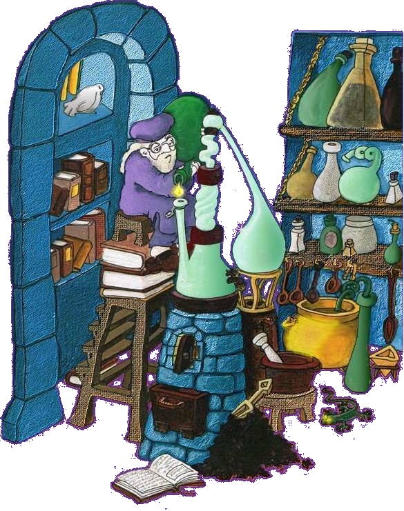 alchimiste dans son laboratoire